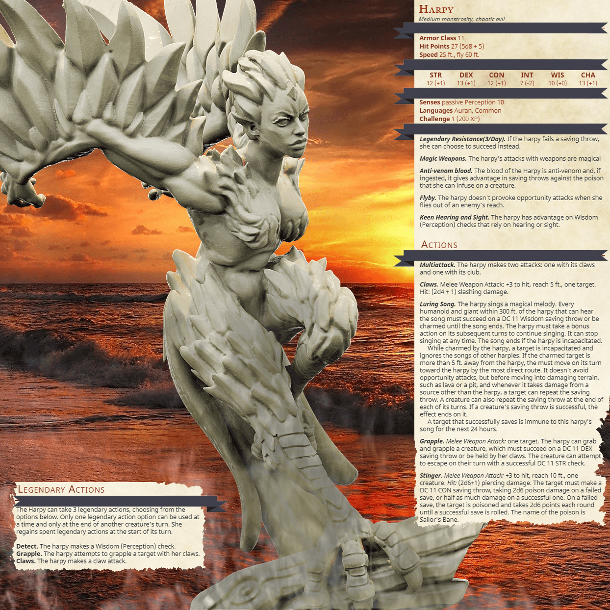 3D Printed Bestiary Vol. 4 Nafarrate - Harpy 32mm Ragnarok D&D - 3D Printing Boss 