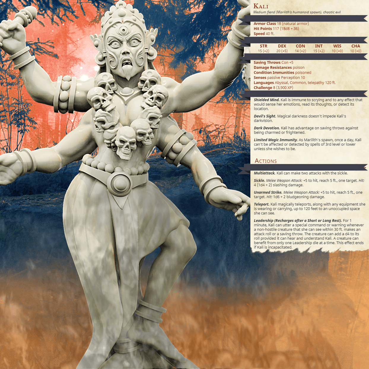 3D Printed Bestiary Vol. 4 Nafarrate - Kali Goddess 32mm Ragnarok D&D - 3D Printing Boss 