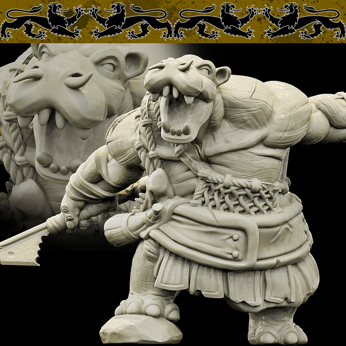 3D Printed Bestiary Vol. 4 Nafarrate - Kiboko Hippo Man 32mm Ragnarok D&D - 3D Printing Boss 