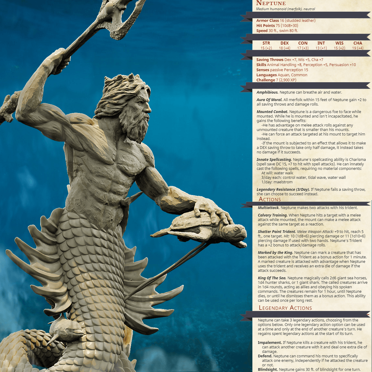 3D Printed Bestiary Vol. 4 Nafarrate - Neptune Merman 32mm Ragnarok D&D - 3D Printing Boss 