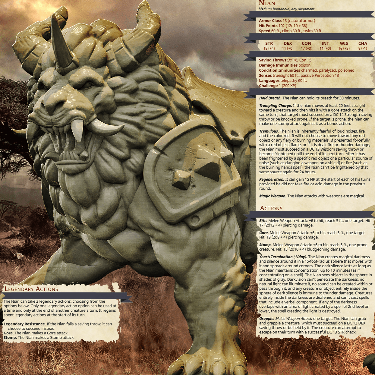 3D Printed Bestiary Vol. 4 Nafarrate - Nian Lion Mount 32mm Ragnarok D&D - 3D Printing Boss 