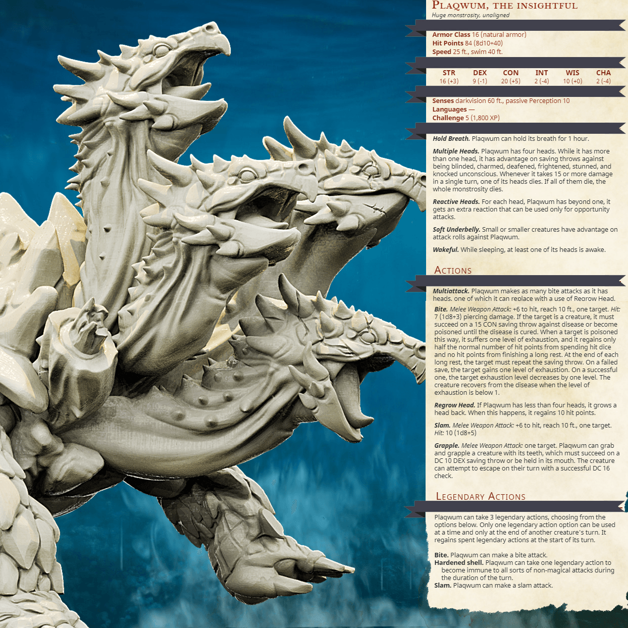 3D Printed Bestiary Vol. 4 Nafarrate - Plaqwum Turtle Hydra 32mm Ragnarok D&D - 3D Printing Boss 
