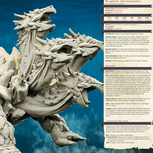 3D Printed Bestiary Vol. 4 Nafarrate - Plaqwum Turtle Hydra 32mm Ragnarok D&D - 3D Printing Boss 