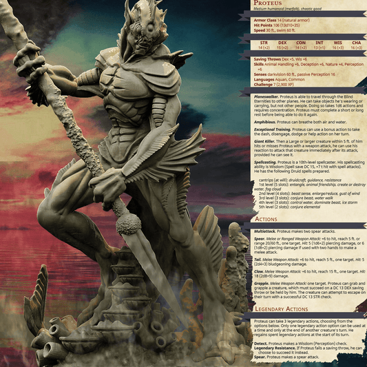 3D Printed Bestiary Vol. 4 Nafarrate - Proteus Merfolk 32mm Ragnarok D&D - 3D Printing Boss 