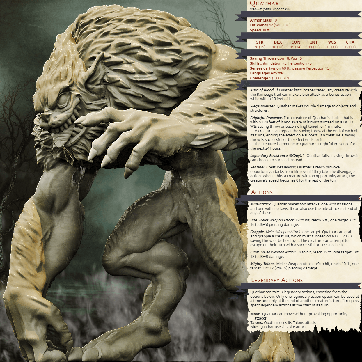 3D Printed Bestiary Vol. 4 Nafarrate - Quathar Fiend 32mm Ragnarok D&D - 3D Printing Boss 