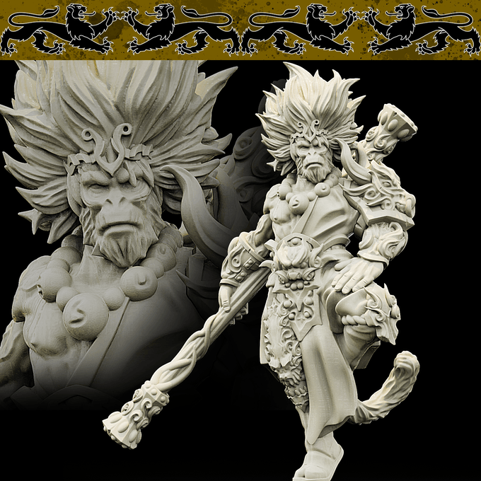 3D Printed Bestiary Vol. 4 Nafarrate - Sun Wukong Ape Warrior 32mm Ragnarok D&D - 3D Printing Boss 