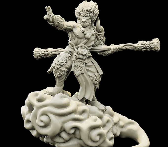 3D Printed Bestiary Vol. 4 Nafarrate - Sun Wukong Ape Warrior 32mm Ragnarok D&D - 3D Printing Boss 