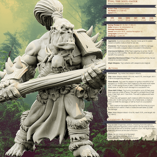 3D Printed Bestiary Vol. 4 Nafarrate - Tog Male Orc Warrior 32mm Ragnarok D&D - 3D Printing Boss 