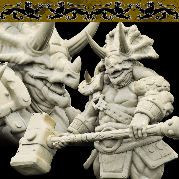 3D Printed Bestiary Vol. 4 Nafarrate - Viridian Triceratops Warrior 32mm Ragnarok D&D - 3D Printing Boss 