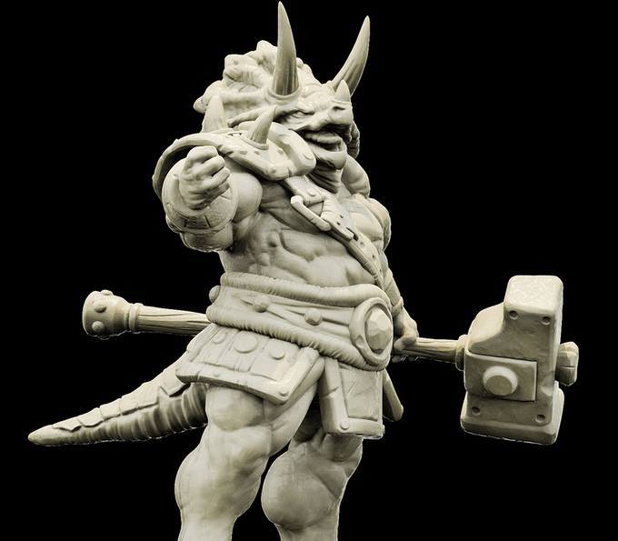 3D Printed Bestiary Vol. 4 Nafarrate - Viridian Triceratops Warrior 32mm Ragnarok D&D - 3D Printing Boss 