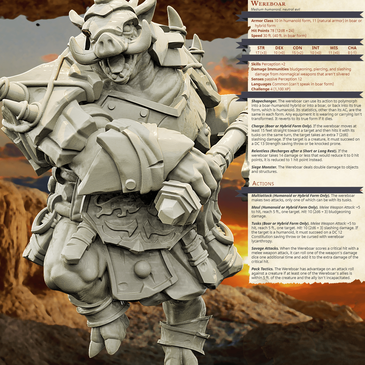 3D Printed Bestiary Vol. 4 Nafarrate - Wereboar 32mm Ragnarok D&D - 3D Printing Boss 