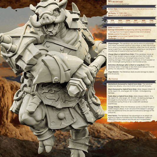 3D Printed Bestiary Vol. 4 Nafarrate - Wereboar 32mm Ragnarok D&D - 3D Printing Boss 