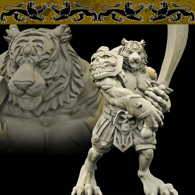 3D Printed Bestiary Vol. 4 Nafarrate - Xbalanque Tiger Warrior 32mm Ragnarok D&D - 3D Printing Boss 