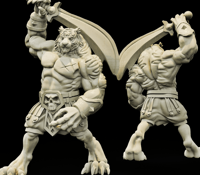 3D Printed Bestiary Vol. 4 Nafarrate - Xbalanque Tiger Warrior 32mm Ragnarok D&D - 3D Printing Boss 