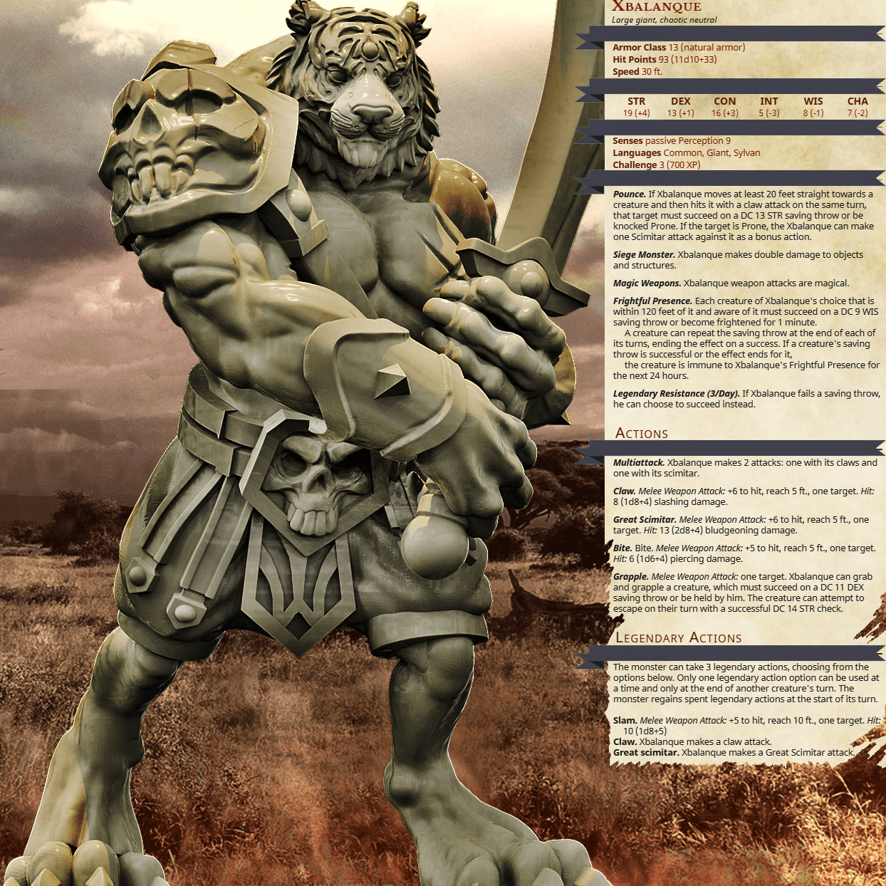 3D Printed Bestiary Vol. 4 Nafarrate - Xbalanque Tiger Warrior 32mm Ragnarok D&D - 3D Printing Boss 
