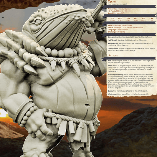 3D Printed Bestiary Vol. 4 Nafarrate - Xjemi Whale Warrior 32mm Ragnarok D&D - 3D Printing Boss 