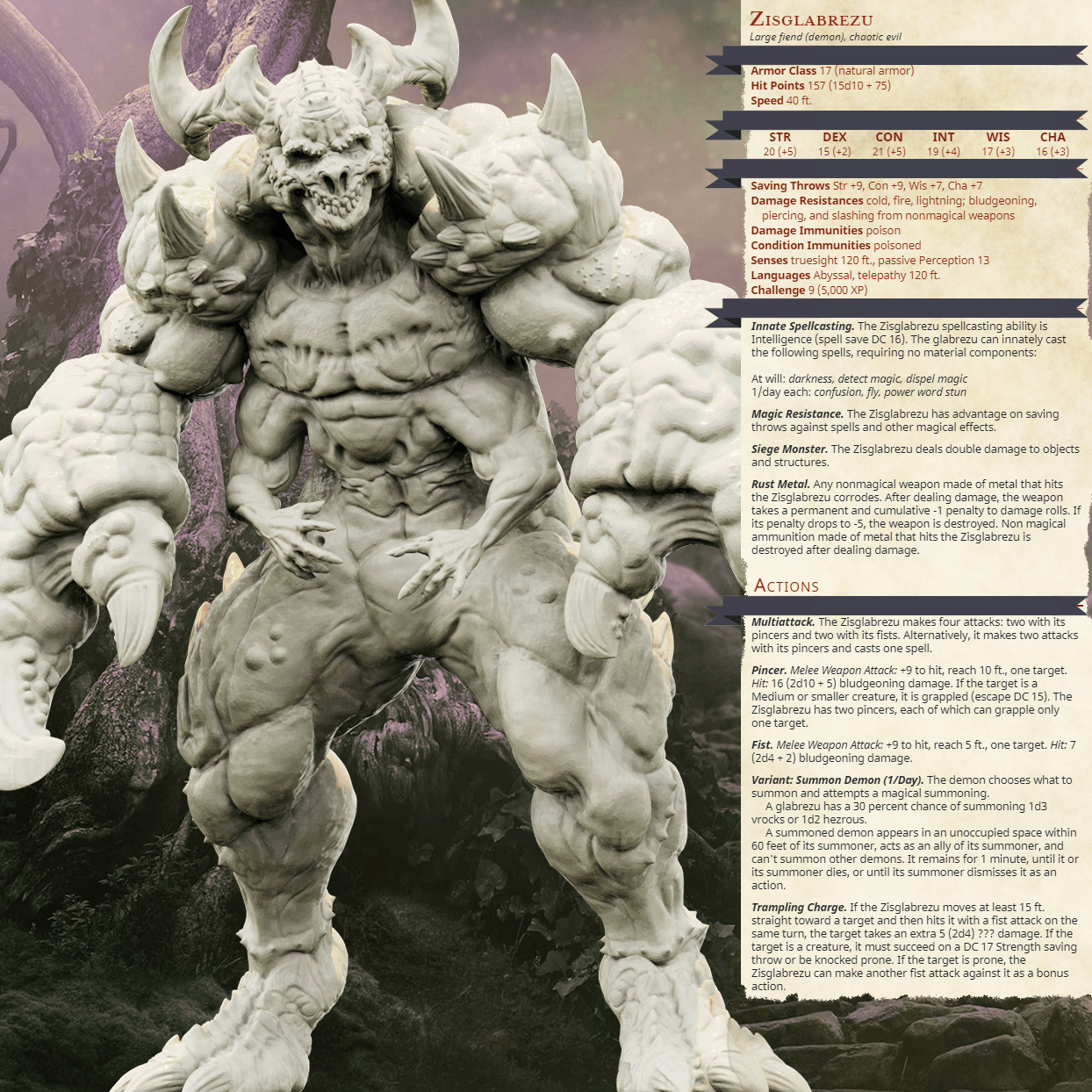 3D Printed Bestiary Vol. 4 Nafarrate - Zisglabrezu Demon Fiend 32mm Ragnarok D&D - 3D Printing Boss 