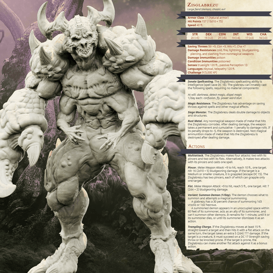 3D Printed Bestiary Vol. 4 Nafarrate - Zisglabrezu Demon Fiend 32mm Ragnarok D&D - 3D Printing Boss 