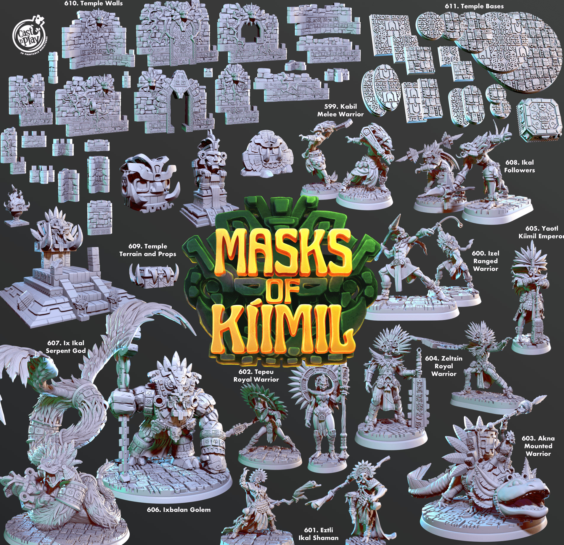 3D Printed Cast n Play Akna, Mounted Warrior Masks of Kiimil 28 32mm D&D - 3D Printing Boss 