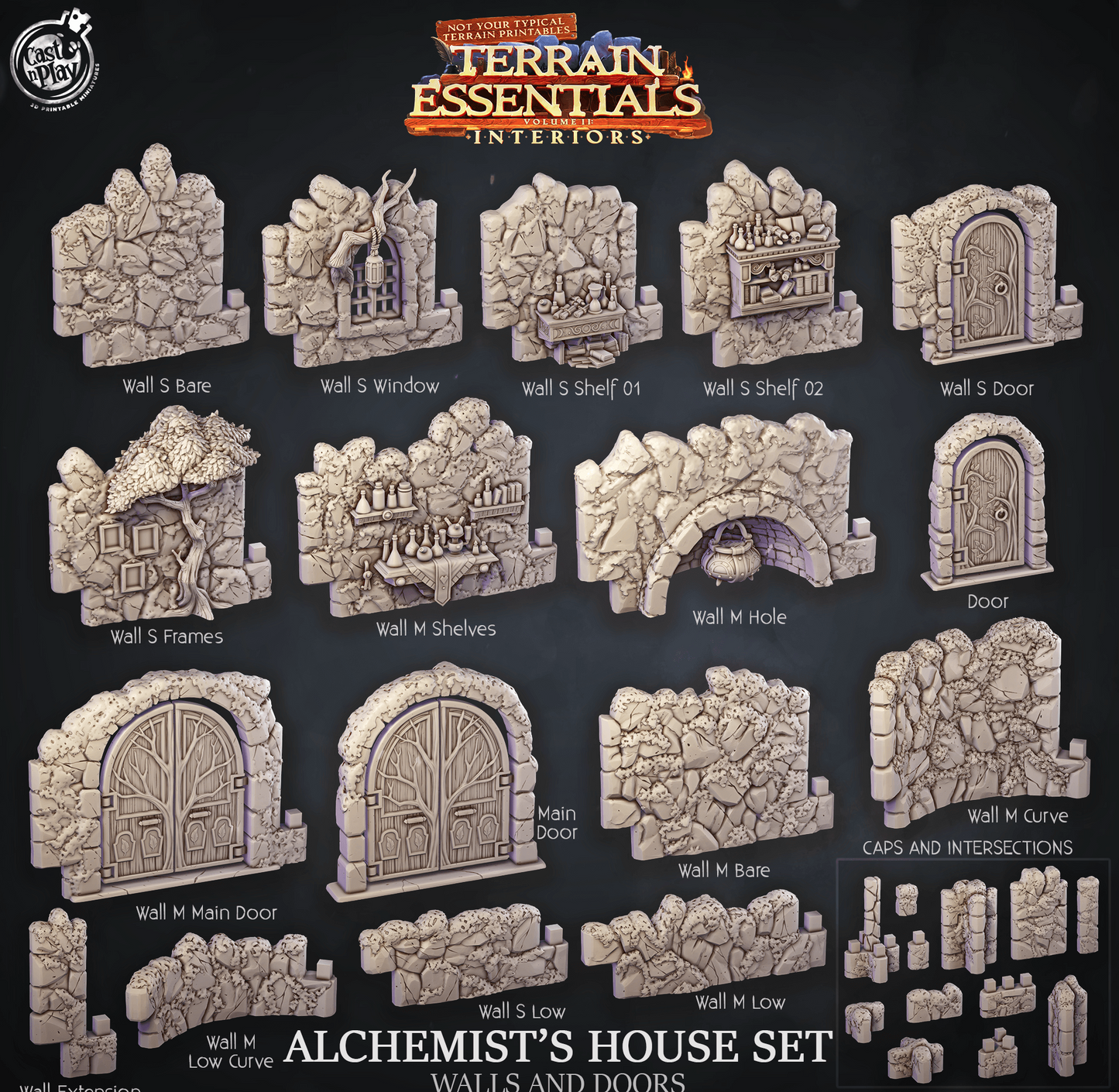 3D Printed Cast n Play Alchemist's House Walls and Doors Terrain Essentials 28mm 32mm D&D - 3D Printing Boss 