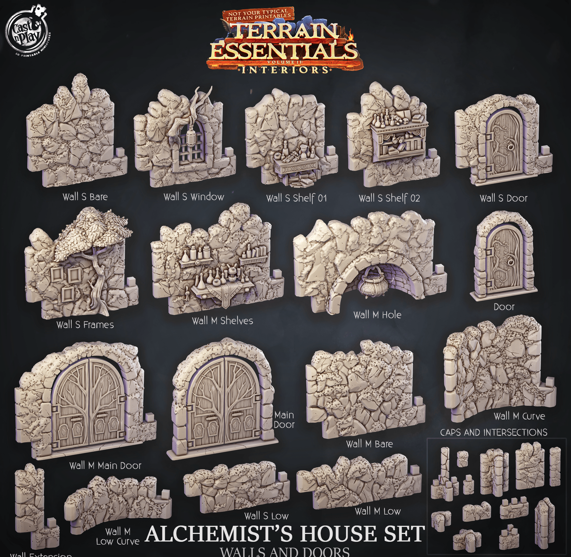 3D Printed Cast n Play Alchemist's House Walls and Doors Terrain Essentials 28mm 32mm D&D - 3D Printing Boss 