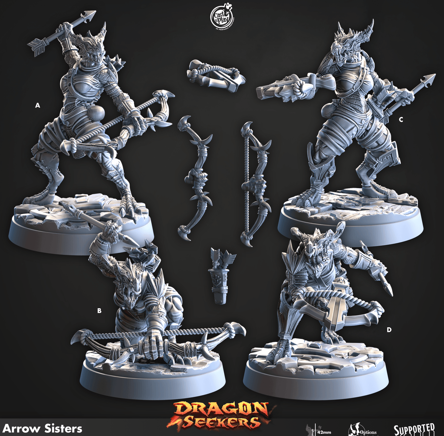 3D Printed Cast n Play Arrow Sisters Dragon Seekers 28 32mm D&D - 3D Printing Boss 