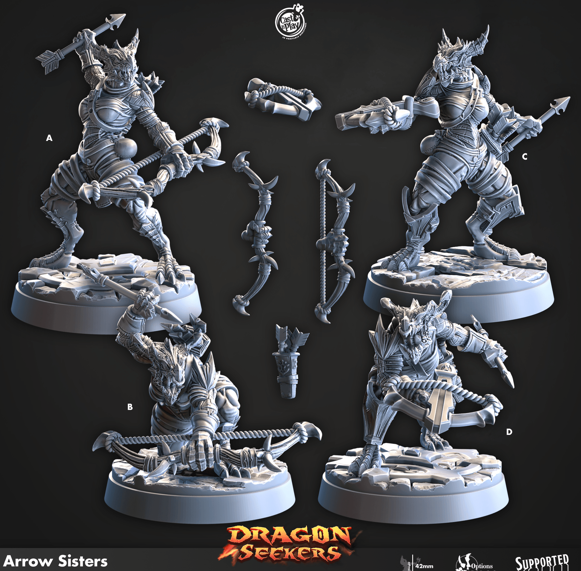3D Printed Cast n Play Arrow Sisters Dragon Seekers 28 32mm D&D - 3D Printing Boss 