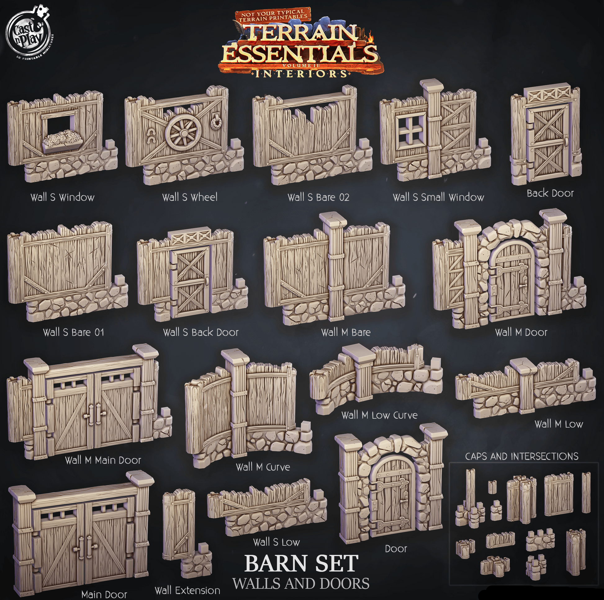 3D Printed Cast n Play Barn Walls and Doors Terrain Essentials 28mm 32mm D&D - 3D Printing Boss 