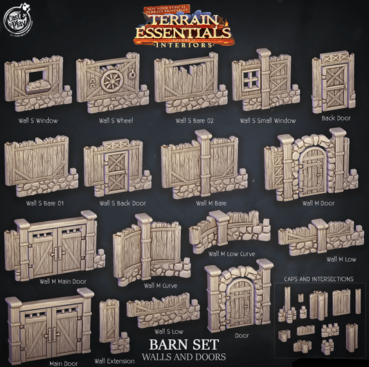 3D Printed Cast n Play Barn Walls and Doors Terrain Essentials 28mm 32mm D&D - 3D Printing Boss 