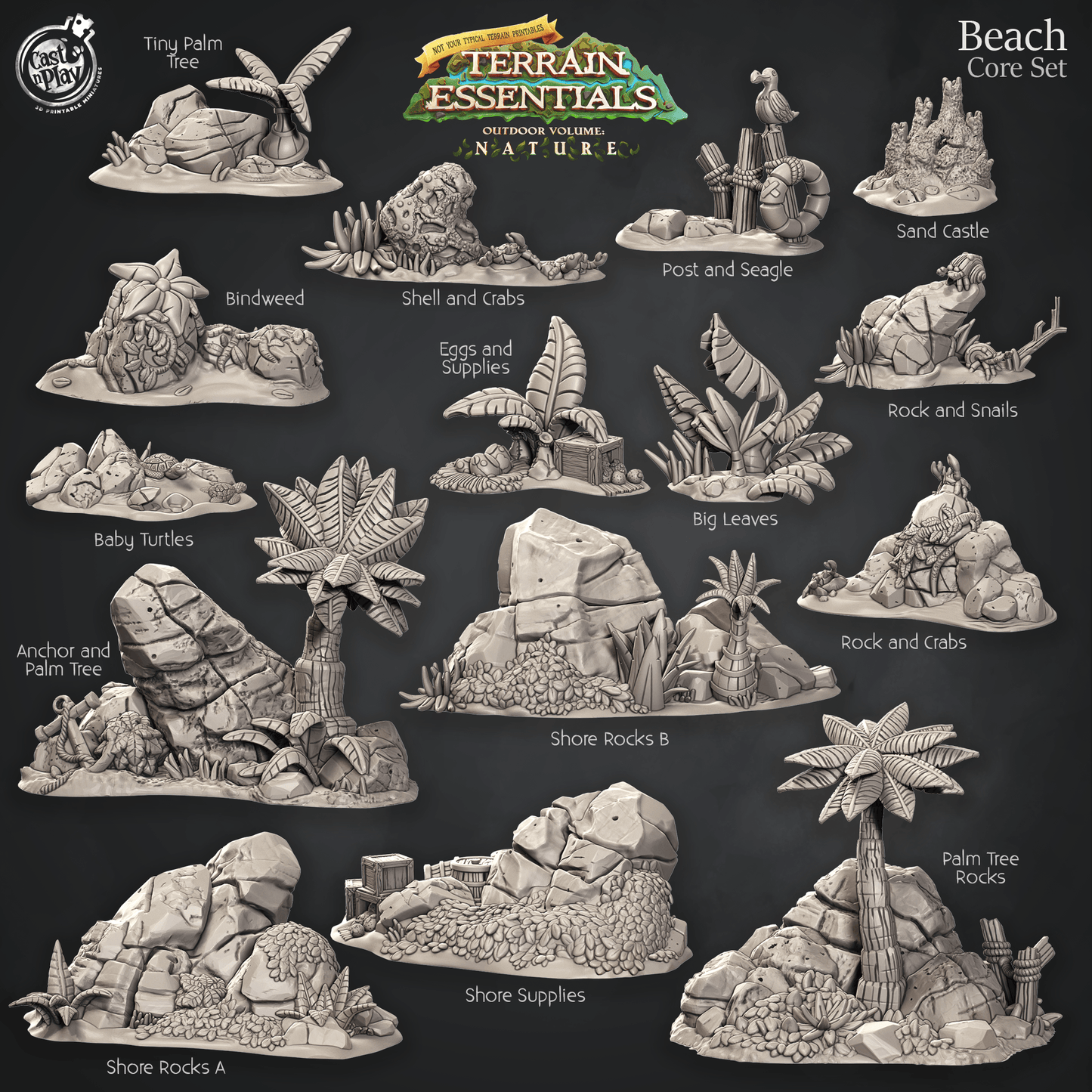 3D Printed Cast n Play Beach Core Set Terrain Essentials Nature 28mm 32mm D&D - 3D Printing Boss 