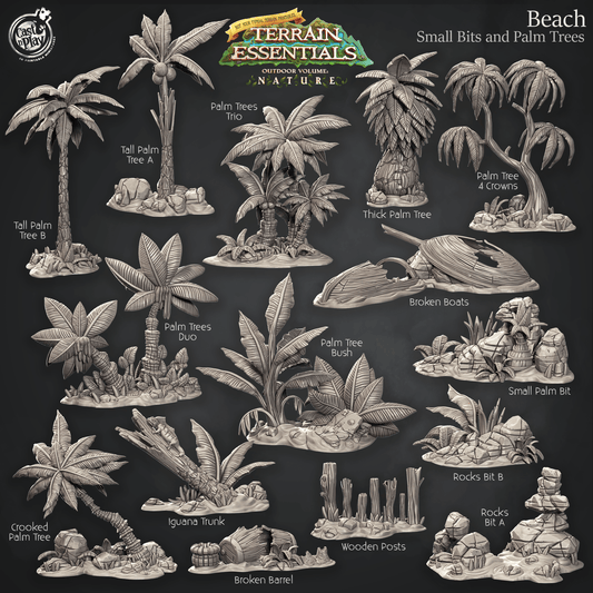 3D Printed Cast n Play Beach Small Bits and Palm Trees Terrain Essentials Nature 28mm 32mm D&D - 3D Printing Boss 