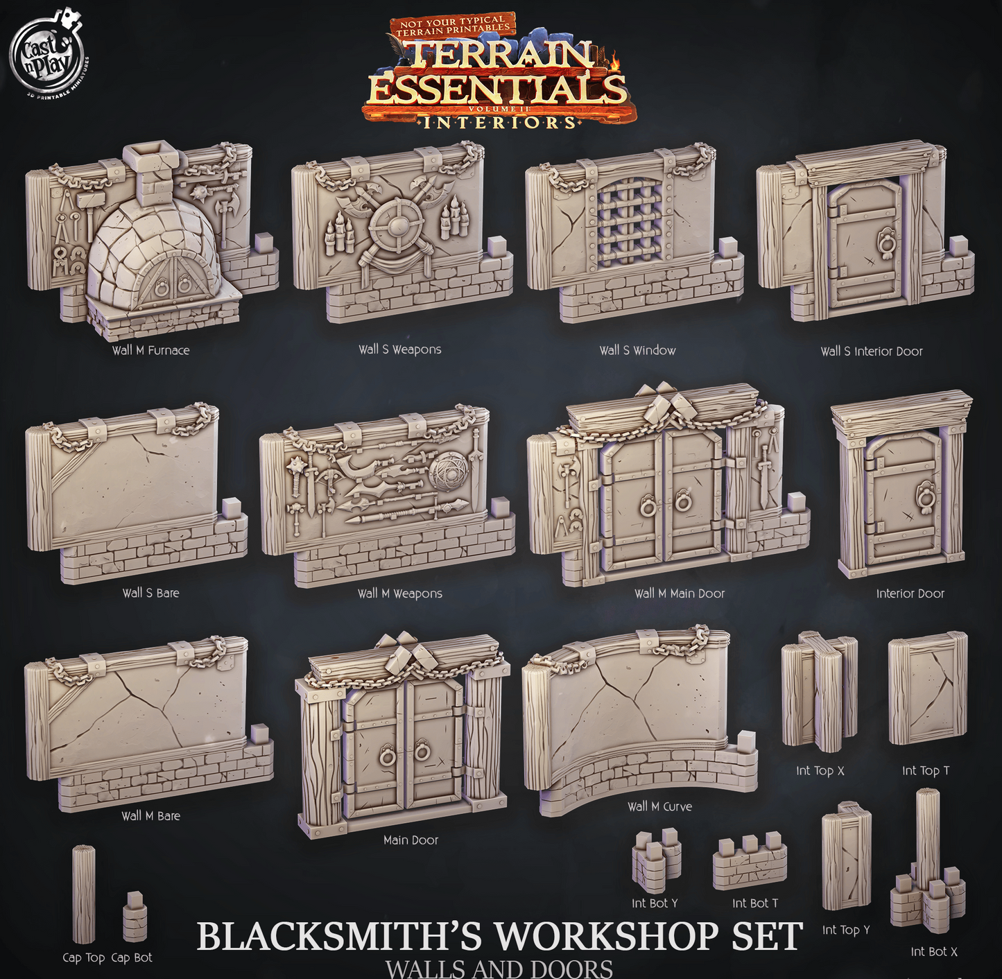 3D Printed Cast n Play Blacksmith's Workshop Walls and Doors Terrain Essentials 28mm 32mm D&D - 3D Printing Boss 