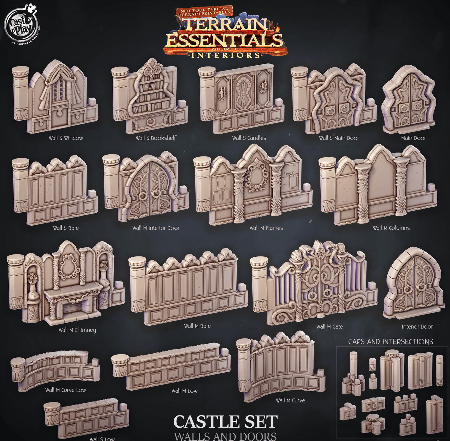 3D Printed Cast n Play Castle Walls And Doors Terrain Essentials 28mm 32mm D&D - 3D Printing Boss 