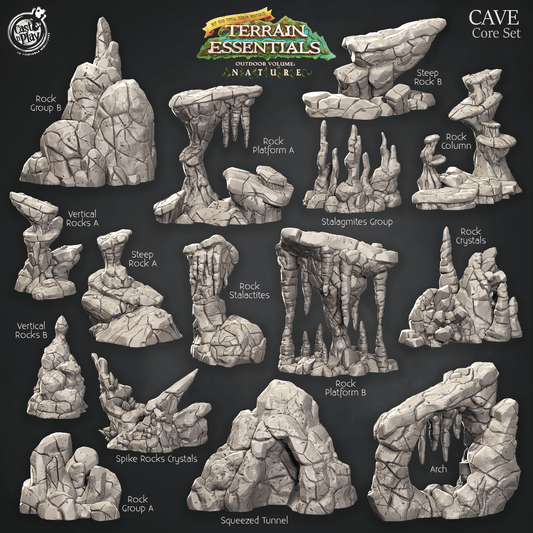 3D Printed Cast n Play Cave Core Terrain Set Terrain Essentials Nature 28mm 32mm D&D - 3D Printing Boss 