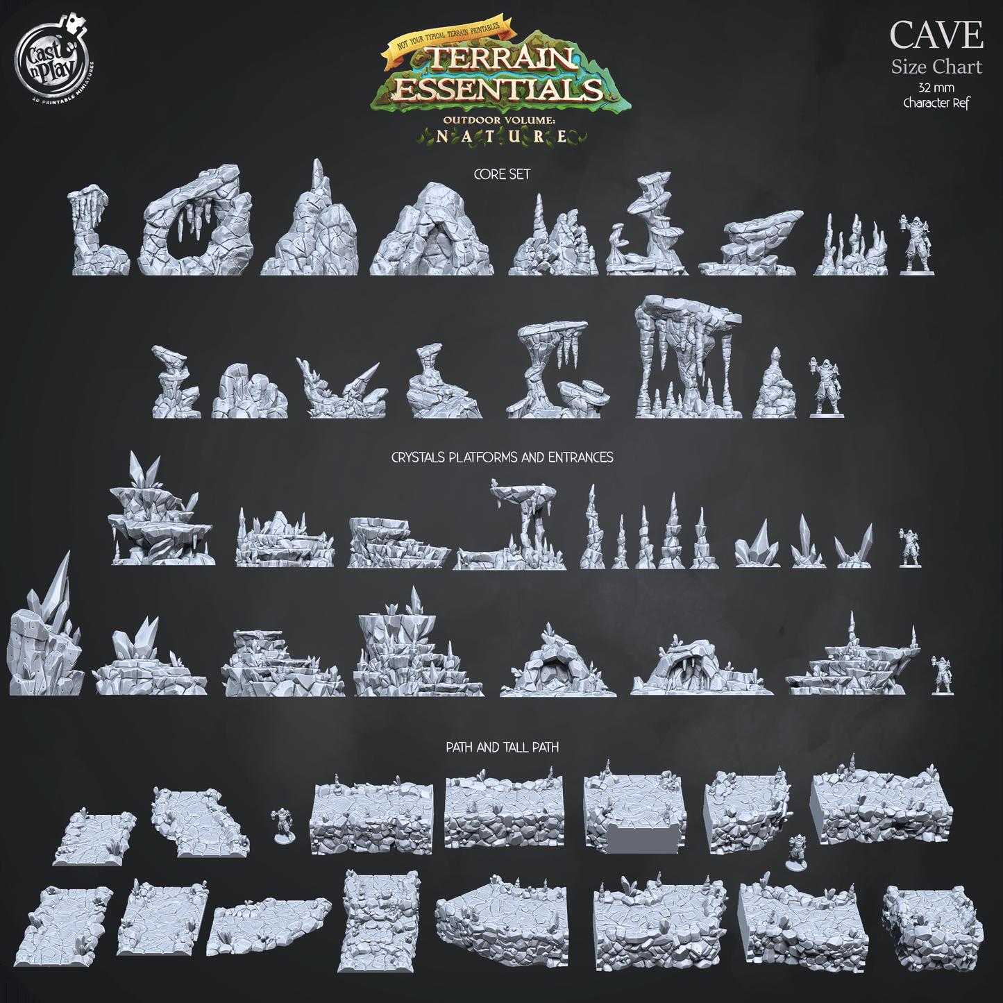 3D Printed Cast n Play Cave Crystals, Platforms and Entrances Set Terrain Essentials Nature 28mm 32mm D&D - 3D Printing Boss 