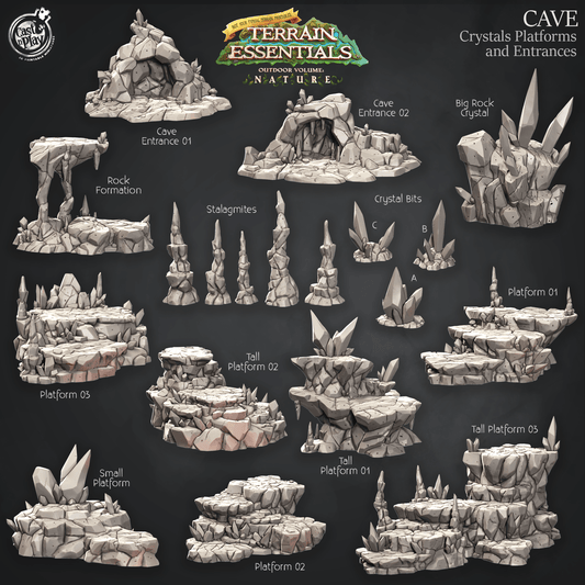3D Printed Cast n Play Cave Crystals, Platforms and Entrances Set Terrain Essentials Nature 28mm 32mm D&D - 3D Printing Boss 