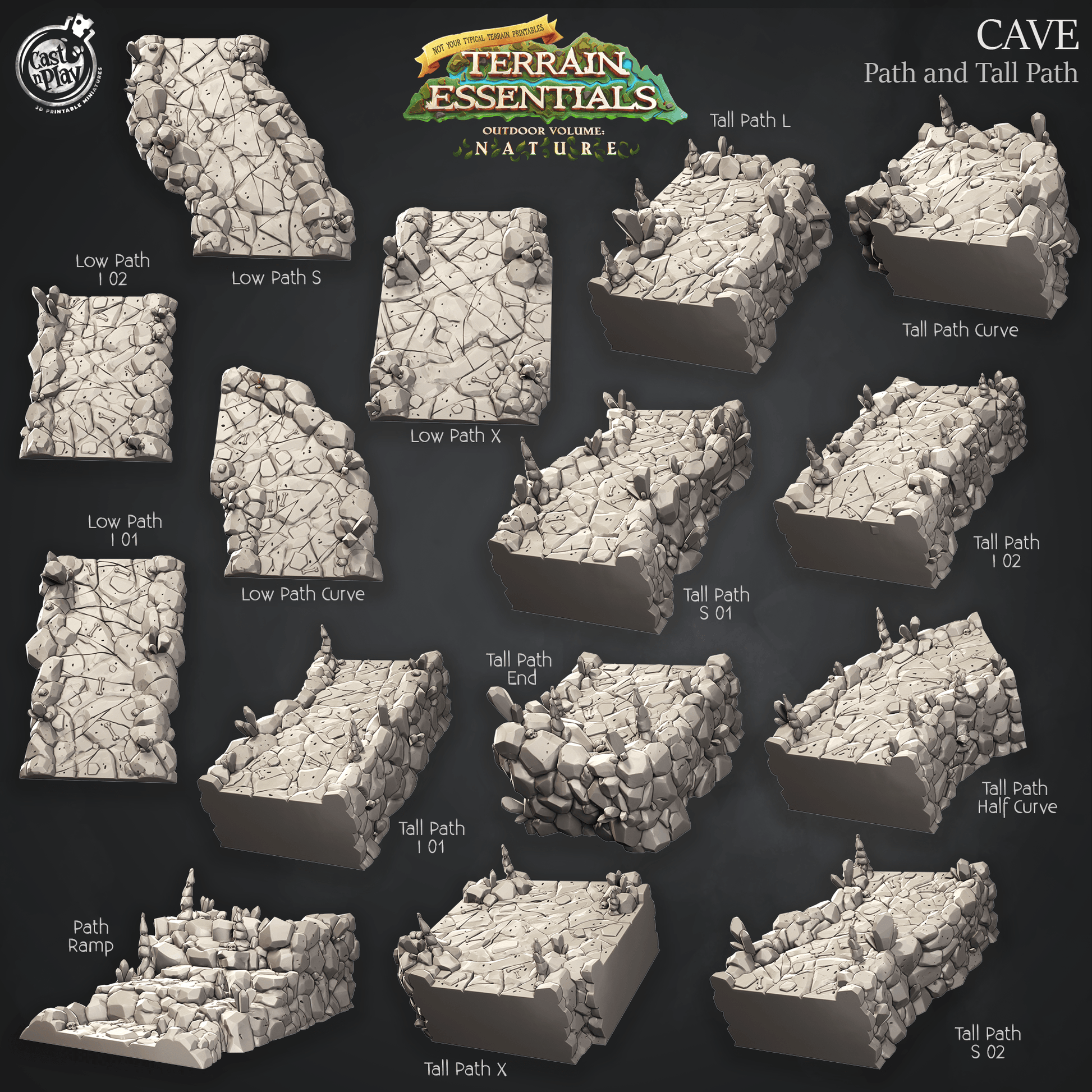 3D Printed Cast n Play Cave Path and Tall Path Set Terrain Essentials Nature 28mm 32mm D&D - 3D Printing Boss 
