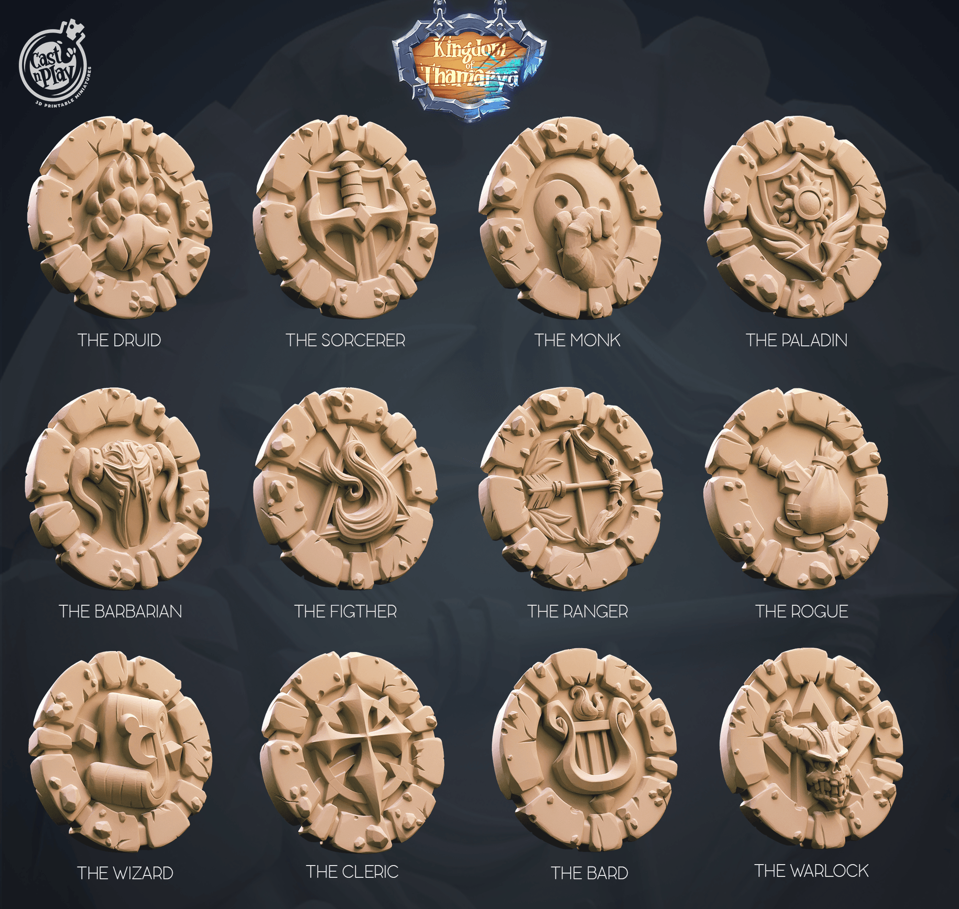 3D Printed Cast n Play Class Tokens 28mm 32mm D&D - 3D Printing Boss 