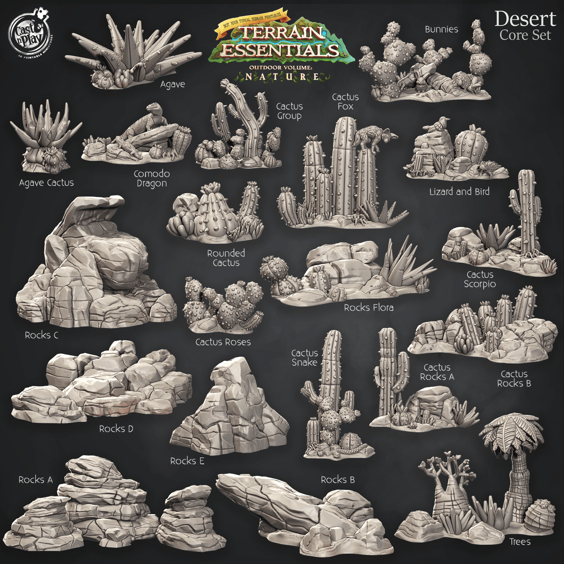 3D Printed Cast n Play Desert Core Set Terrain Essentials Nature 28mm 32mm D&D - 3D Printing Boss 