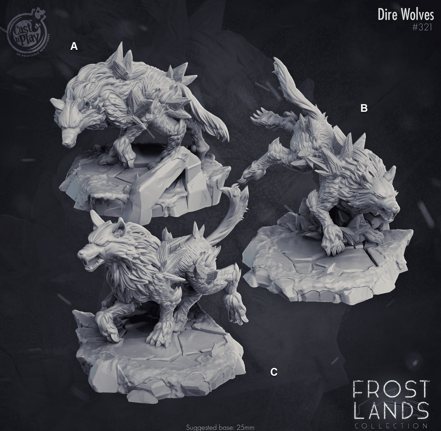 3D Printed Cast n Play Dire Wolves Frost Lands 28mm 32mm D&D - 3D Printing Boss 