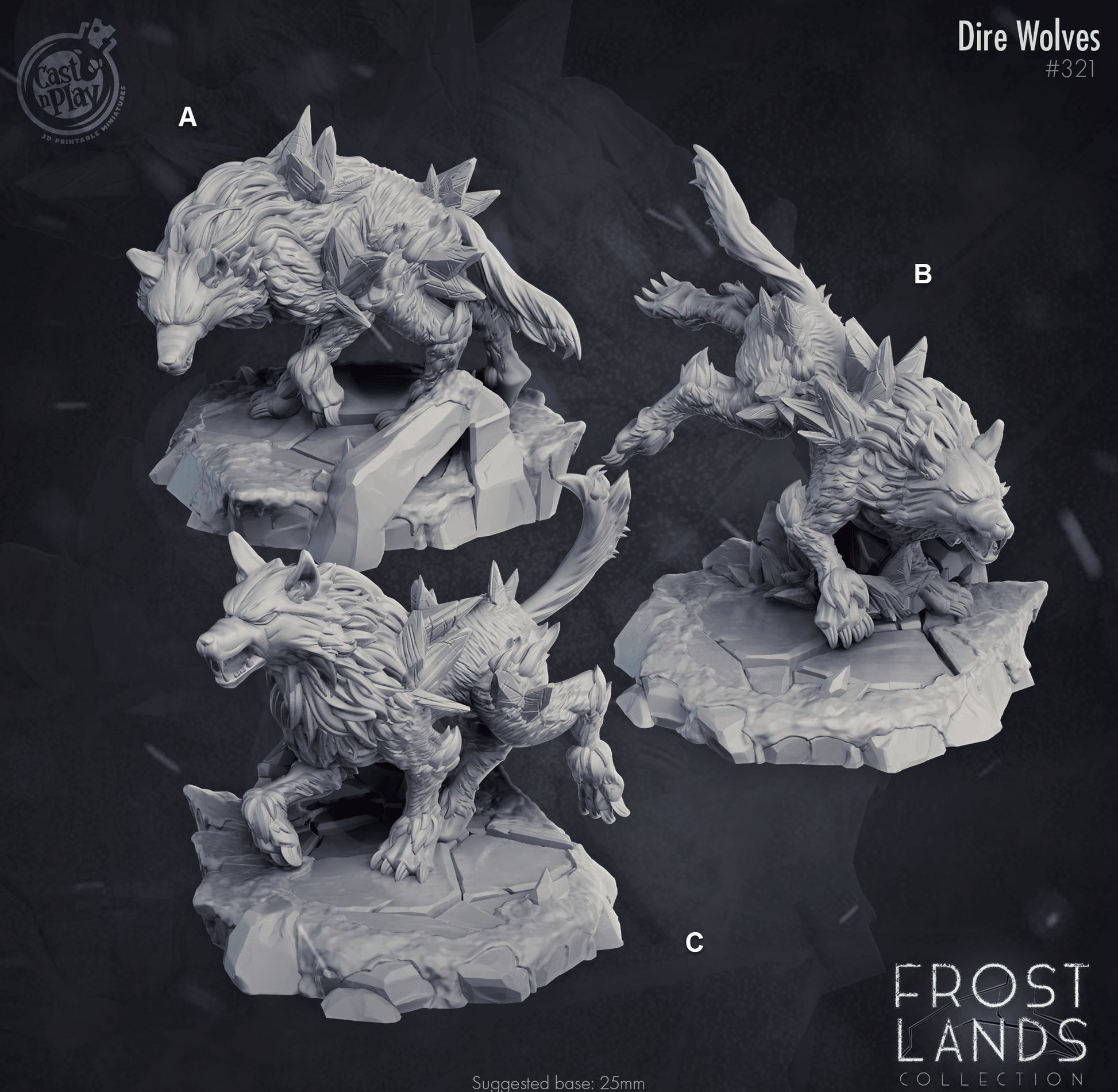 3D Printed Cast n Play Dire Wolves Frost Lands 28mm 32mm D&D - 3D Printing Boss 