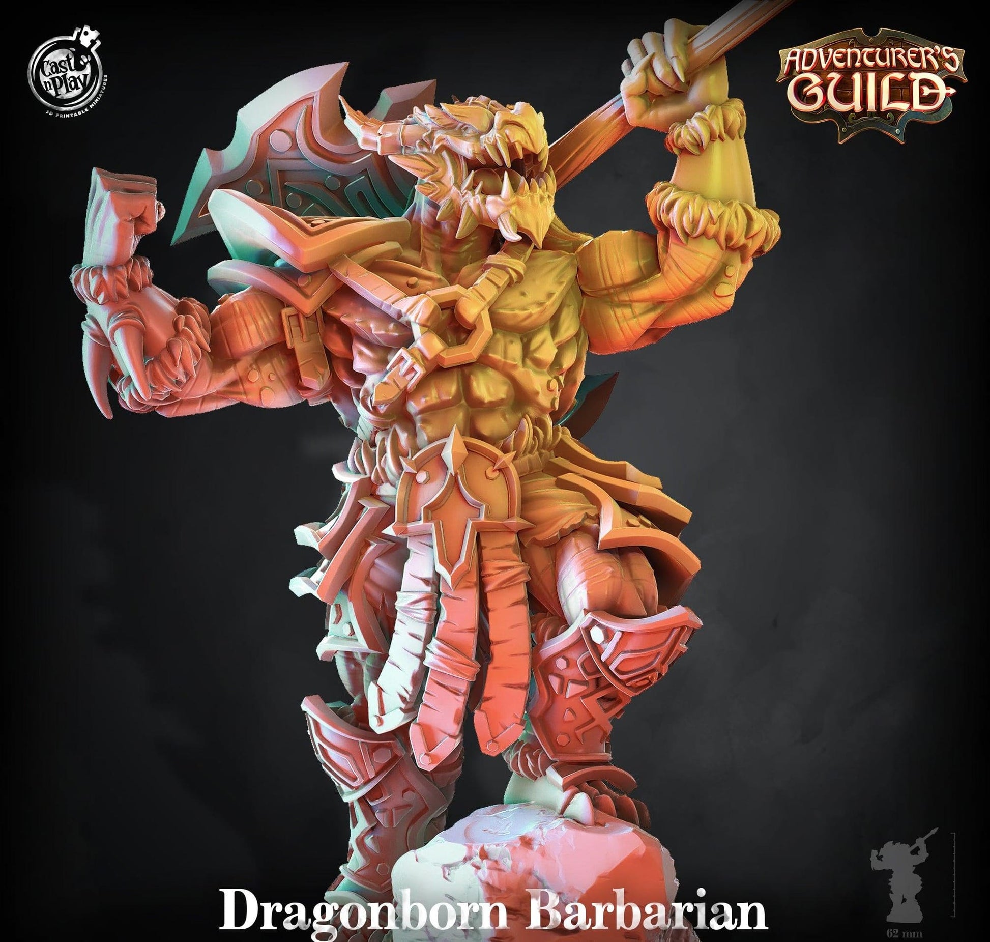 3D Printed Cast n Play Dragonborn Barbarian 28mm 32mm D&D - 3D Printing Boss 