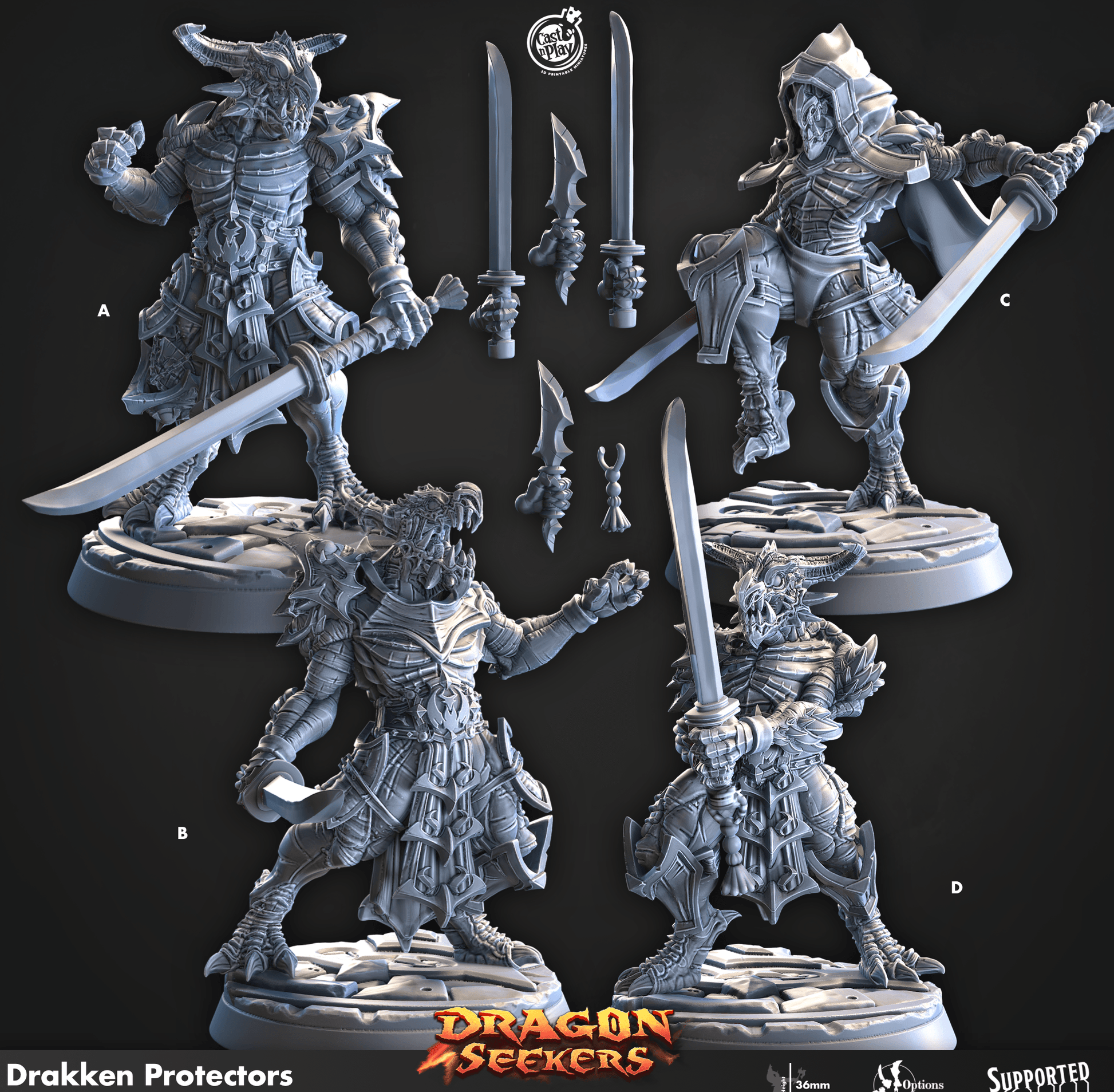 3D Printed Cast n Play Drakken Protectors Dragon Seekers 28 32mm D&D - 3D Printing Boss 