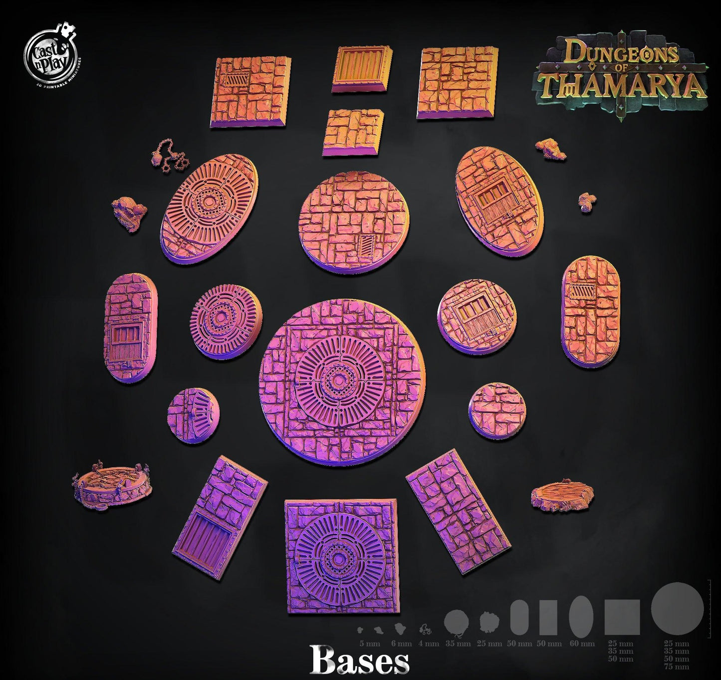 3D Printed Cast n Play Dungeon Bases Set Dungeons of Thamarya 28mm 32mm D&D - 3D Printing Boss 
