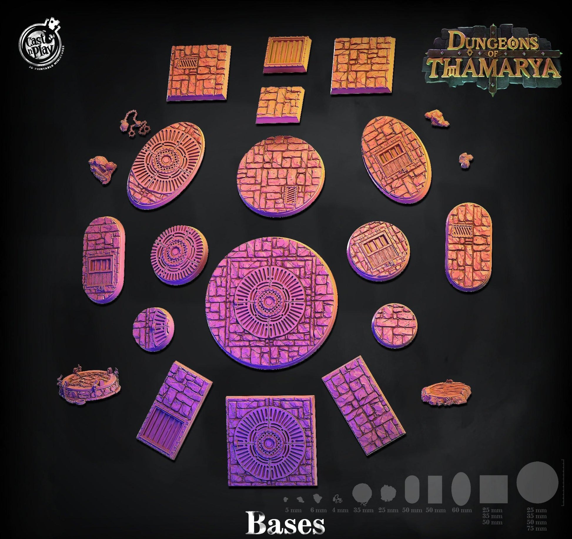 3D Printed Cast n Play Dungeon Bases Set Dungeons of Thamarya 28mm 32mm D&D - 3D Printing Boss 