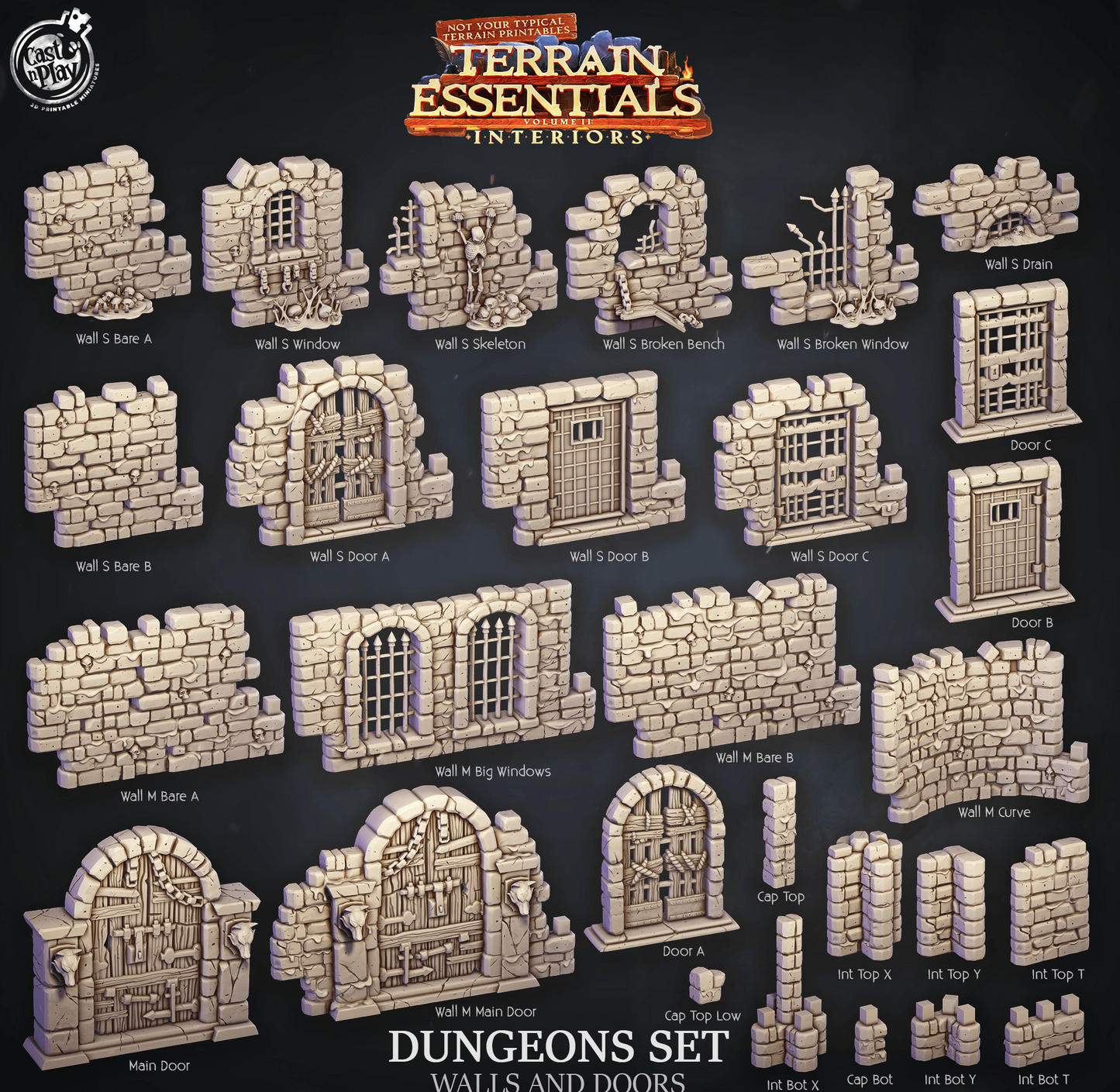 3D Printed Cast n Play Dungeons Walls and Doors Terrain Essentials 28mm 32mm D&D - 3D Printing Boss 