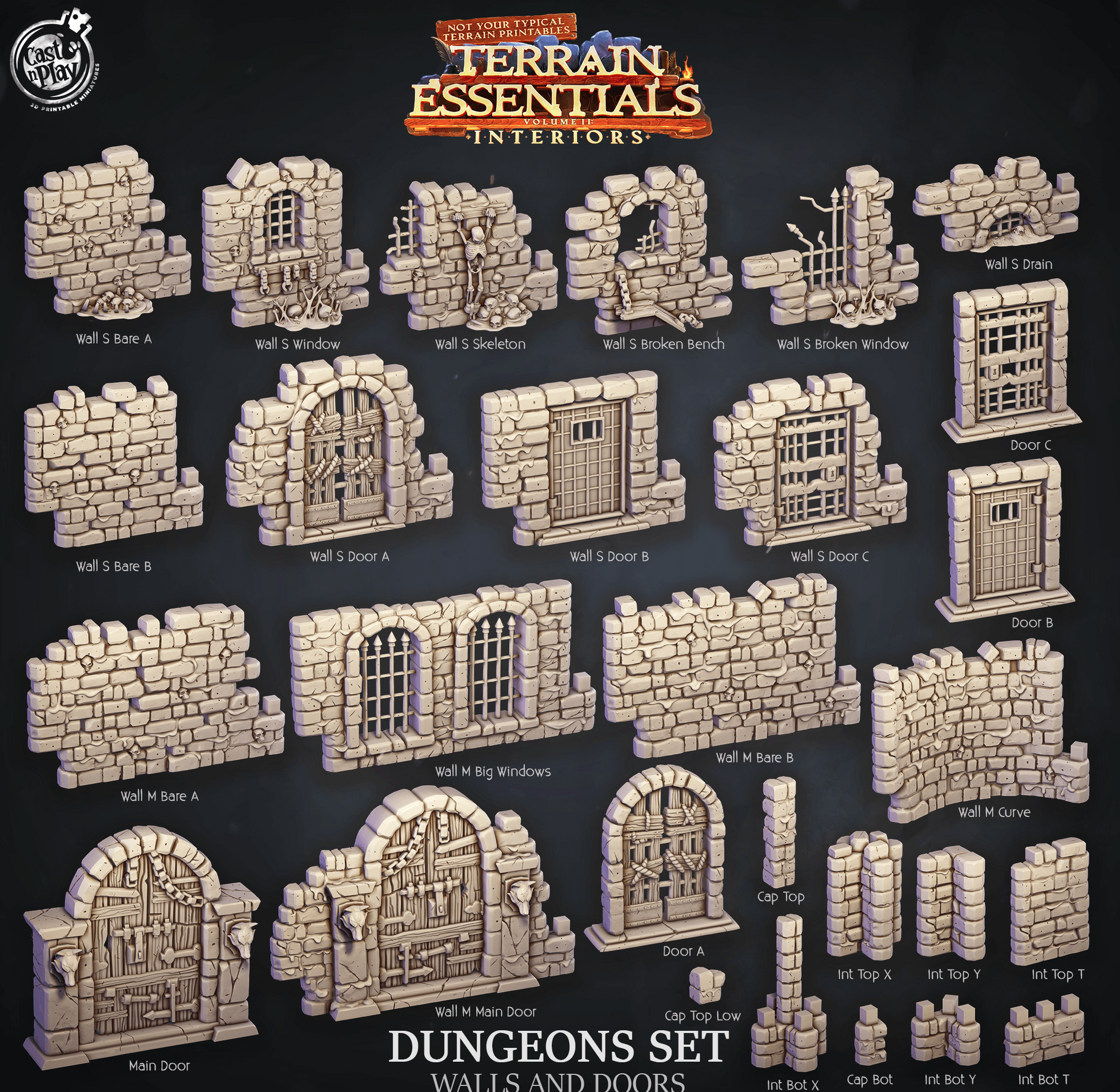 3D Printed Cast n Play Dungeons Walls and Doors Terrain Essentials 28mm 32mm D&D - 3D Printing Boss 