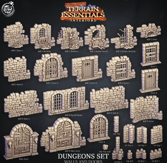 3D Printed Cast n Play Dungeons Walls and Doors Terrain Essentials 28mm 32mm D&D - 3D Printing Boss 