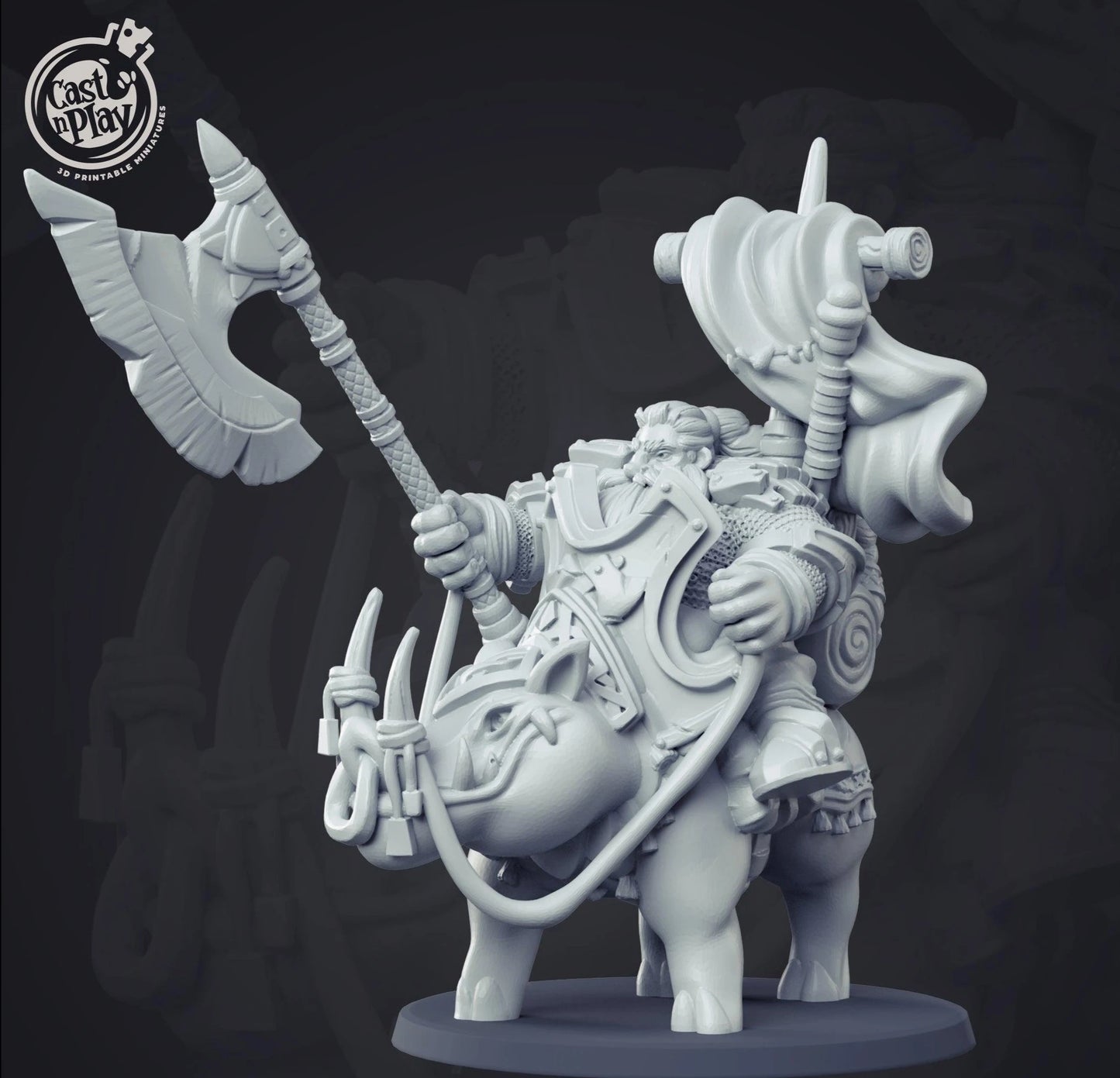 3D Printed Cast n Play Dwarven Boar Rider 28mm 32mm D&D - 3D Printing Boss 