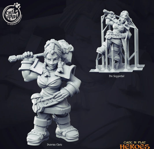 3D Printed Cast n Play Dwarven Female Cleric 28mm 32mm D&D - 3D Printing Boss 